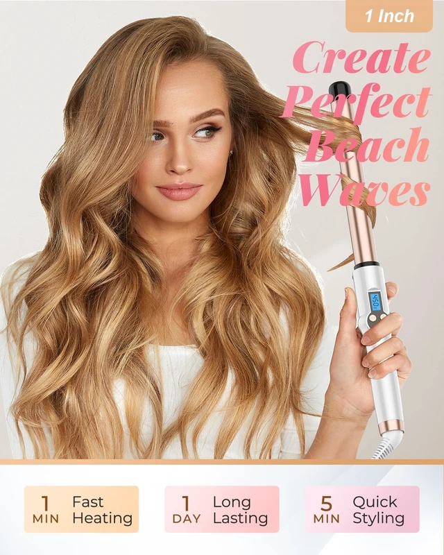 Alt view image 8 of 12 - 1 Inch Extra Long Barrel Curling Wand Ceramic for Long Hair No-Clamp | Professional Curling Iron Dual Voltage with 10 Adjustable Temperature, Glove Included