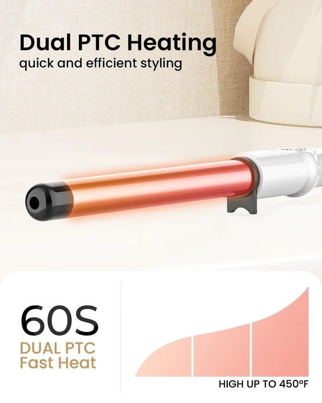 Alt view image 9 of 12 - 1 Inch Extra Long Barrel Curling Wand Ceramic for Long Hair No-Clamp | Professional Curling Iron Dual Voltage with 10 Adjustable Temperature, Glove Included