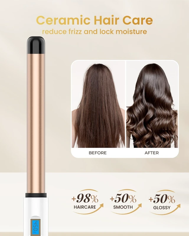 Alt view image 10 of 12 - 1 Inch Extra Long Barrel Curling Wand Ceramic for Long Hair No-Clamp | Professional Curling Iron Dual Voltage with 10 Adjustable Temperature, Glove Included