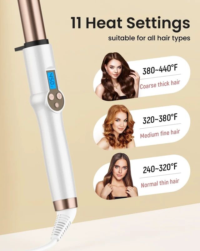 Alt view image 11 of 12 - 1 Inch Extra Long Barrel Curling Wand Ceramic for Long Hair No-Clamp | Professional Curling Iron Dual Voltage with 10 Adjustable Temperature, Glove Included