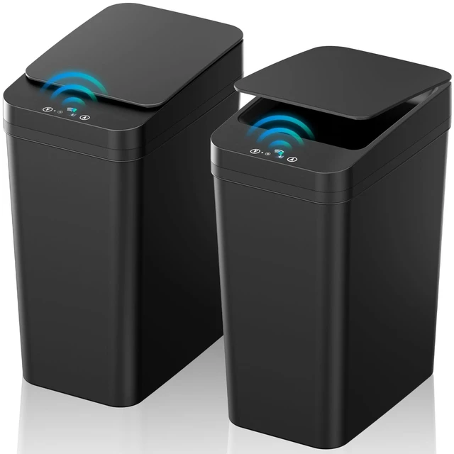 Alt view image 8 of 14 - Bathroom Trash Can with Lid, 2 Pack 2.2 Gallon Automatic Touchless Garbage Can, Small Motion Sensor Smart Trash Can, Slim Waterproof Trash Bin for Bedroom, Bathroom, Office, Living Room (Black)