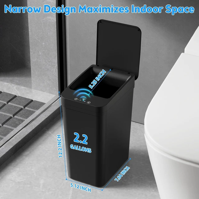 Alt view image 11 of 14 - Bathroom Trash Can with Lid, 2 Pack 2.2 Gallon Automatic Touchless Garbage Can, Small Motion Sensor Smart Trash Can, Slim Waterproof Trash Bin for Bedroom, Bathroom, Office, Living Room (Black)