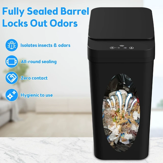 Alt view image 13 of 14 - Bathroom Trash Can with Lid, 2 Pack 2.2 Gallon Automatic Touchless Garbage Can, Small Motion Sensor Smart Trash Can, Slim Waterproof Trash Bin for Bedroom, Bathroom, Office, Living Room (Black)