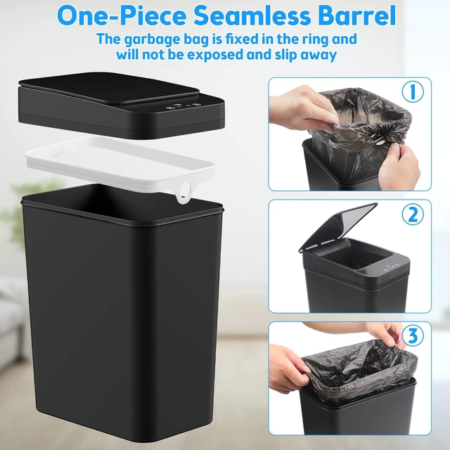Alt view image 14 of 14 - Bathroom Trash Can with Lid, 2 Pack 2.2 Gallon Automatic Touchless Garbage Can, Small Motion Sensor Smart Trash Can, Slim Waterproof Trash Bin for Bedroom, Bathroom, Office, Living Room (Black)