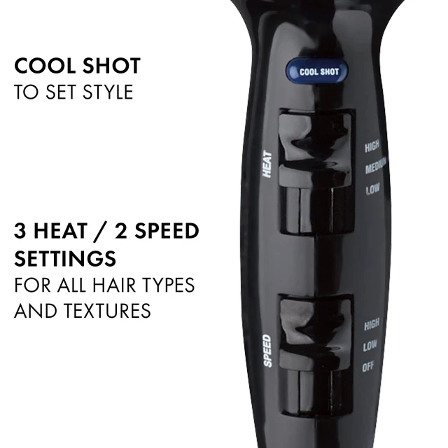 Alt view image 9 of 12 - Professional 2100 Ionic Anti-Static Hair Dryer, Black | Direct Ion Technology for Reduced Frizz, 6 Heat/Speed Settings, Cool Shot