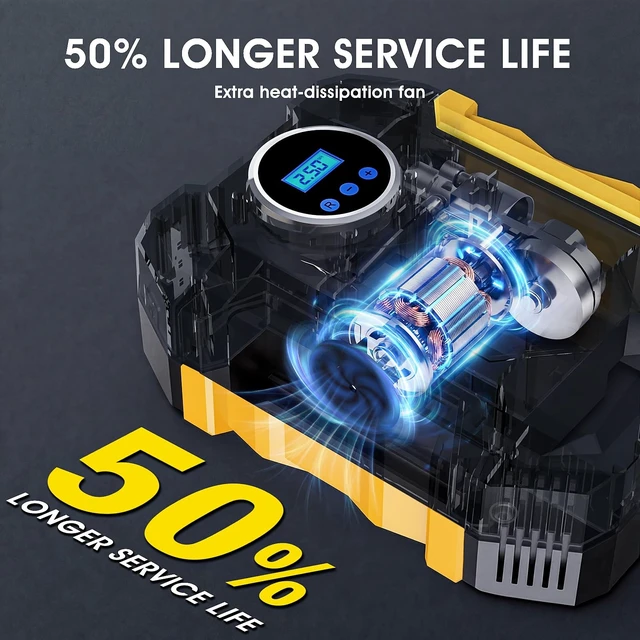 Alt view image 9 of 14 - Digital Air Compressor for Car Auto Pump Portable Tire Inflator with LED Light DC 12V