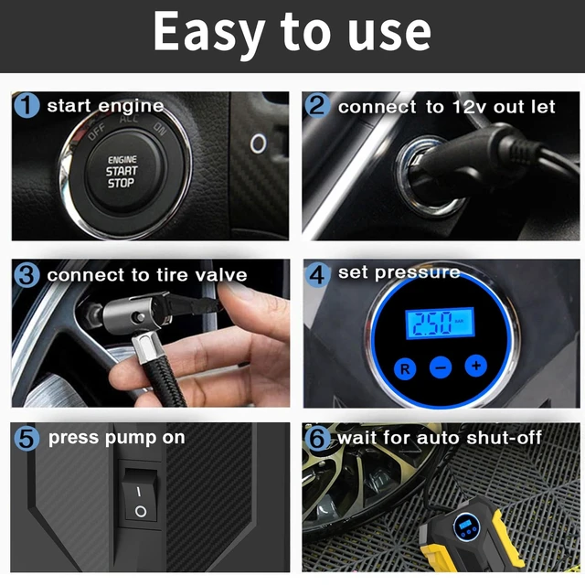 Alt view image 13 of 14 - Digital Air Compressor for Car Auto Pump Portable Tire Inflator with LED Light DC 12V