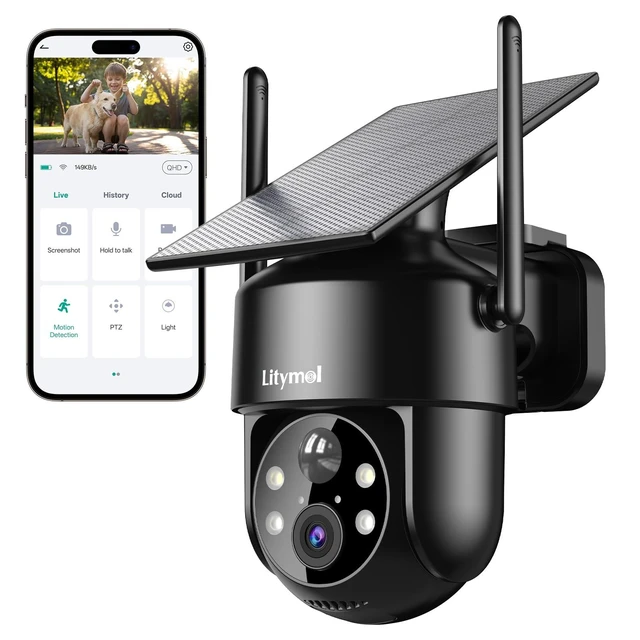 Alt view image 8 of 14 - 2K 2.4g WiFi Security Cameras Wireless Outdoor, 360° View Solar Cameras for Home Security, Color Night Vision, Motion Detection, 2-Way Audio, Spotlight Siren Alarm, SD/Cloud Storage
