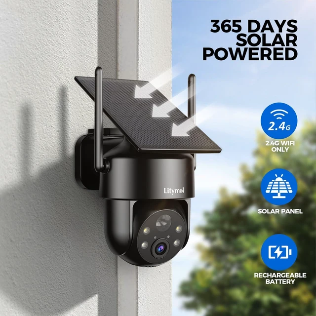 Alt view image 10 of 14 - 2K 2.4g WiFi Security Cameras Wireless Outdoor, 360° View Solar Cameras for Home Security, Color Night Vision, Motion Detection, 2-Way Audio, Spotlight Siren Alarm, SD/Cloud Storage