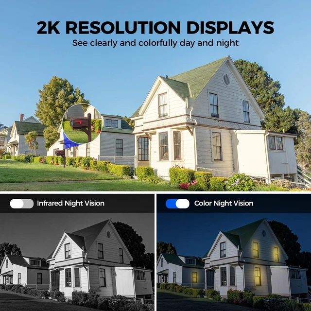 Alt view image 11 of 14 - 2K 2.4g WiFi Security Cameras Wireless Outdoor, 360° View Solar Cameras for Home Security, Color Night Vision, Motion Detection, 2-Way Audio, Spotlight Siren Alarm, SD/Cloud Storage