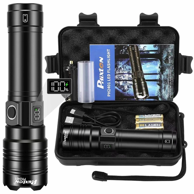 Alt view image 6 of 10 - Rechargeable Flashlight 100000 High Lumens Long Lasting 15H 6.57 | Super Bright Powerful 30W LED, Long Range 3280 FT, Safe USB C Charge, Output with LCD Display, All Metal for Camping Home