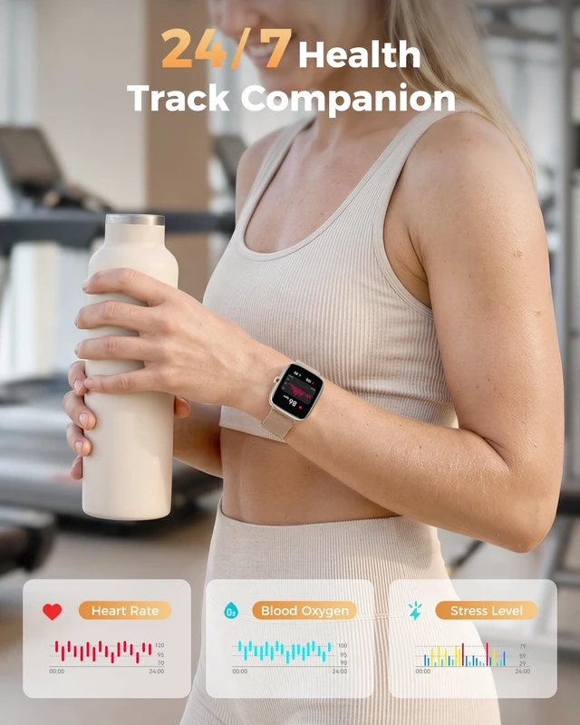 Alt view image 9 of 14 - Smart Watches for Women Android/iPhone, Fitness Trackers with Answer/Call | Sleep Tracker/Step Counter/Heart Rate/SpO2 Monitor, Health Watch for 100+ Sports Modes, IP68 Waterproof, 2 Changeable Bands