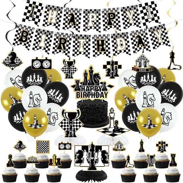 Alt view image 8 of 14 - Chess Birthday Party Decorations - Chess Party Supplies including Happy Birthday Banner, Spirals, Cake Toppers, Table Centerpieces, Balloons (LQ)