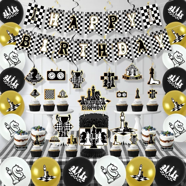 Alt view image 11 of 14 - Chess Birthday Party Decorations - Chess Party Supplies including Happy Birthday Banner, Spirals, Cake Toppers, Table Centerpieces, Balloons (LQ)