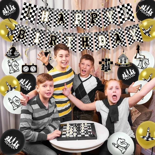 Alt view image 12 of 14 - Chess Birthday Party Decorations - Chess Party Supplies including Happy Birthday Banner, Spirals, Cake Toppers, Table Centerpieces, Balloons (LQ)