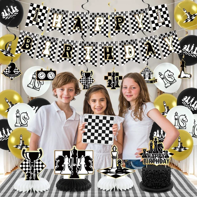 Alt view image 13 of 14 - Chess Birthday Party Decorations - Chess Party Supplies including Happy Birthday Banner, Spirals, Cake Toppers, Table Centerpieces, Balloons (LQ)