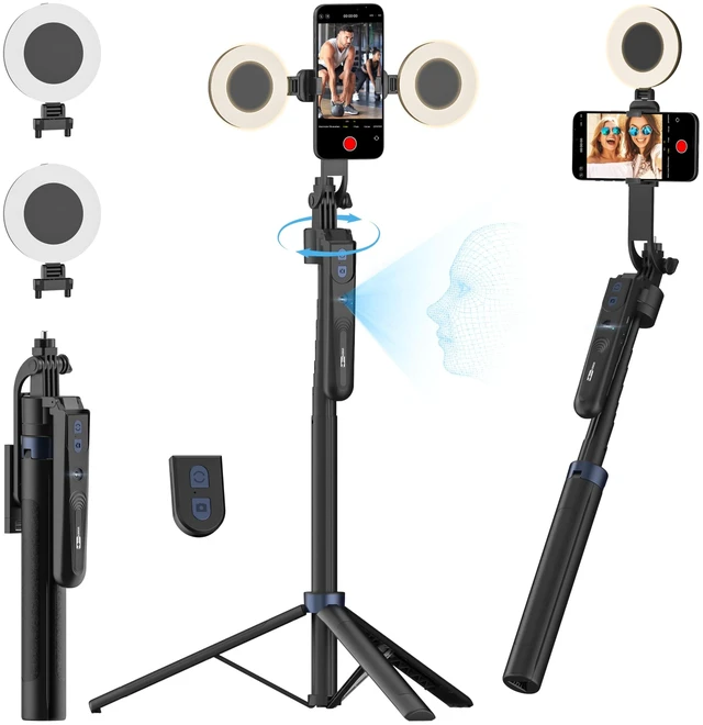 Alt view image 8 of 14 - 70.9" Auto Face Tracking Tripod 360° Rotation w/Light(UTK-02) | Phone Tripod for iPhone & Android,No App Needed,w/ Remote Control,Gesture Control,LED Light,1/4"Screw Mount,Video Recording
