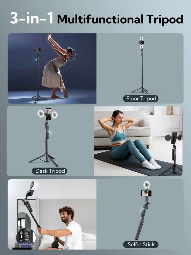 Alt view image 12 of 14 - 70.9" Auto Face Tracking Tripod 360° Rotation w/Light(UTK-02) | Phone Tripod for iPhone & Android,No App Needed,w/ Remote Control,Gesture Control,LED Light,1/4"Screw Mount,Video Recording