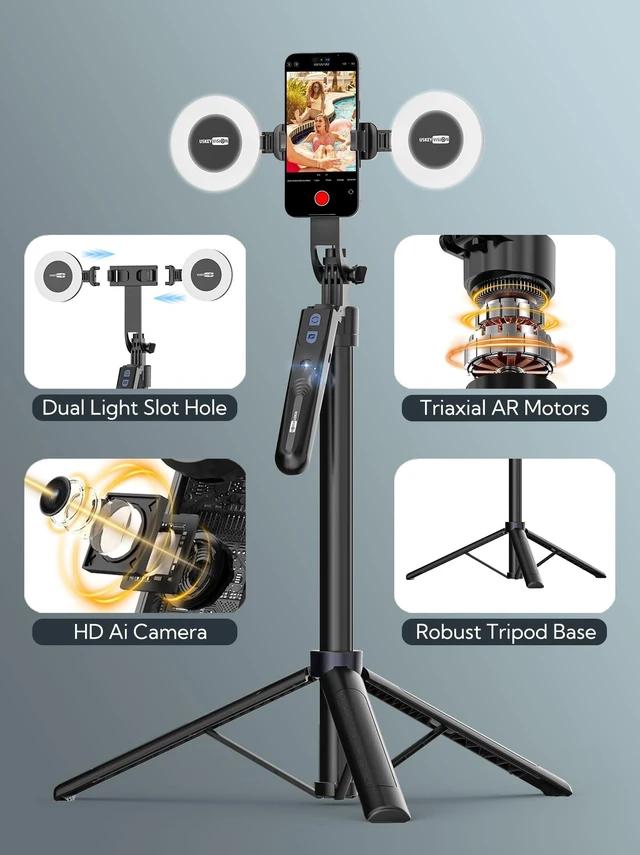Alt view image 14 of 14 - 70.9" Auto Face Tracking Tripod 360° Rotation w/Light(UTK-02) | Phone Tripod for iPhone & Android,No App Needed,w/ Remote Control,Gesture Control,LED Light,1/4"Screw Mount,Video Recording