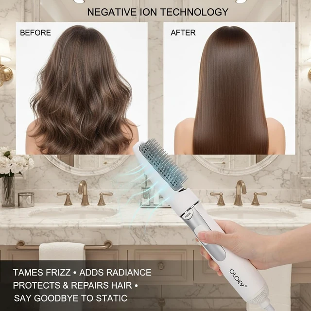 Alt view image 9 of 14 - 2-In-1 Electric Hair Dryer Styling Tool - Blow Dryer Brush with Teasing Comb, 3 Gear Adjustable Hair Straightener (US Plug)