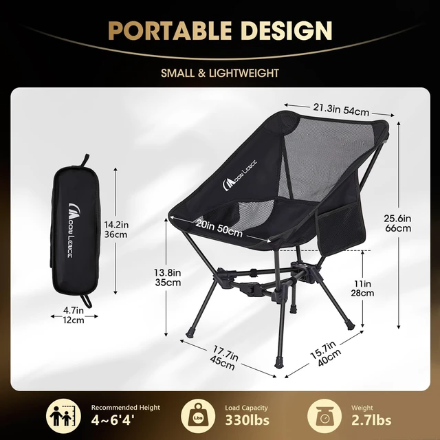 Alt view image 10 of 14 - Portable Camping Chair Backpacking Chair - The 4th Generation Ultralight Folding Chair - Compact, Lightweight Foldable Chairs for Hiking Mountaineering, Beach (Black-1Pack)