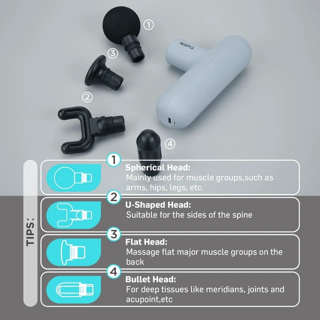 Alt view image 11 of 14 - Mini Massage Gun, SK6 Fascial Gun Portable Deep Tissue Percussion Muscle Back Head Massager for Pain Relief with 4 Massage Heads 4 Speed High-Intensity Vibration Rechargeable (Gray)