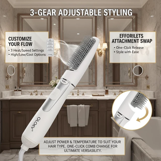 Alt view image 14 of 14 - 2-In-1 Electric Hair Dryer Styling Tool - Blow Dryer Brush with Teasing Comb, 3 Gear Adjustable Hair Straightener (US Plug)