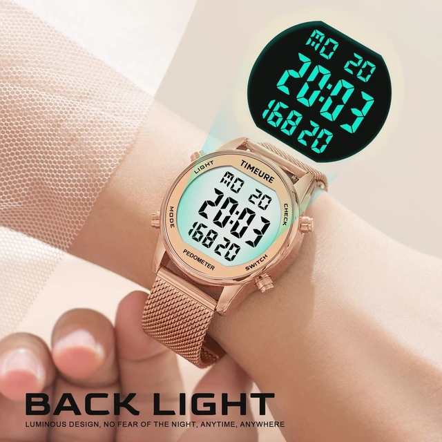 Alt view image 12 of 14 - Pedometer Watch for Women, Step Counter Watch, No App or Charging | No App No Charging, with step, calorie and distance tracking, a steel mesh band and up to 12 months of use