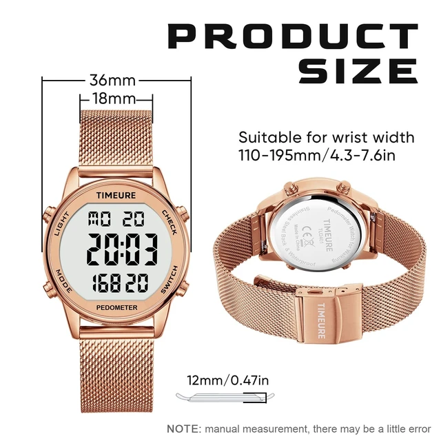 Alt view image 13 of 14 - Pedometer Watch for Women, Step Counter Watch, No App or Charging | No App No Charging, with step, calorie and distance tracking, a steel mesh band and up to 12 months of use