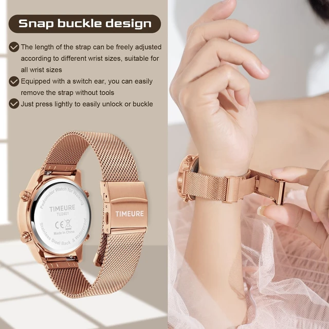 Alt view image 11 of 14 - Pedometer Watch for Women, Step Counter Watch, No App or Charging | No App No Charging, with step, calorie and distance tracking, a steel mesh band and up to 12 months of use