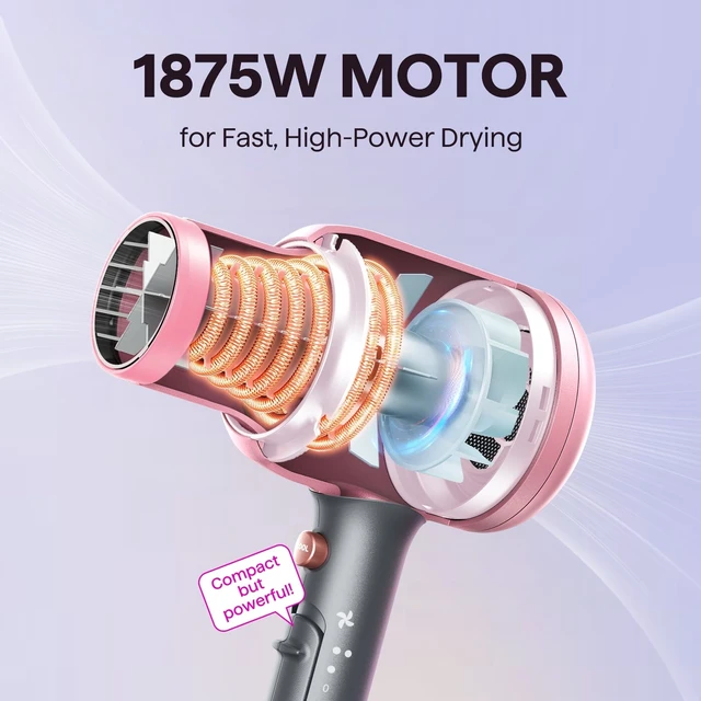 Alt view image 10 of 14 - Blown Away Ionic Hair Dryer with Diffuser for Curly Hair | 1875W Fast Drying, 3 Attachments for All Hair Types, Ceramic Healthy Shine, Lightweight & Quiet (Rose Gold)