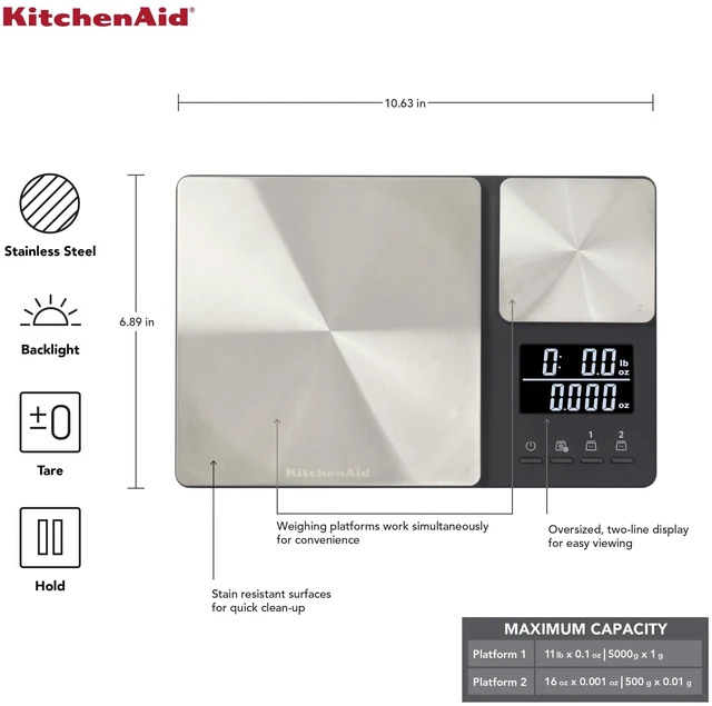 Alt view image 11 of 14 - KQ909 Dual Platform Digital Kitchen and Food Scale, 11 pound capacity and Precision 16oz capacity, Black with Stainless Steel