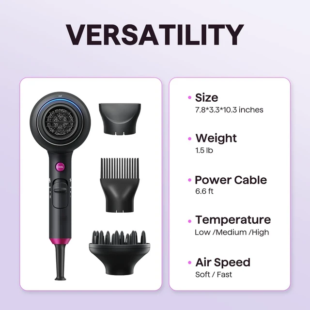 Alt view image 14 of 14 - Blown Away Ionic Hair Dryer with Diffuser for Curly Hair | 1875W Fast Drying, 3 Attachments for All Hair Types, Ceramic Healthy Shine, Lightweight & Quiet (Black)
