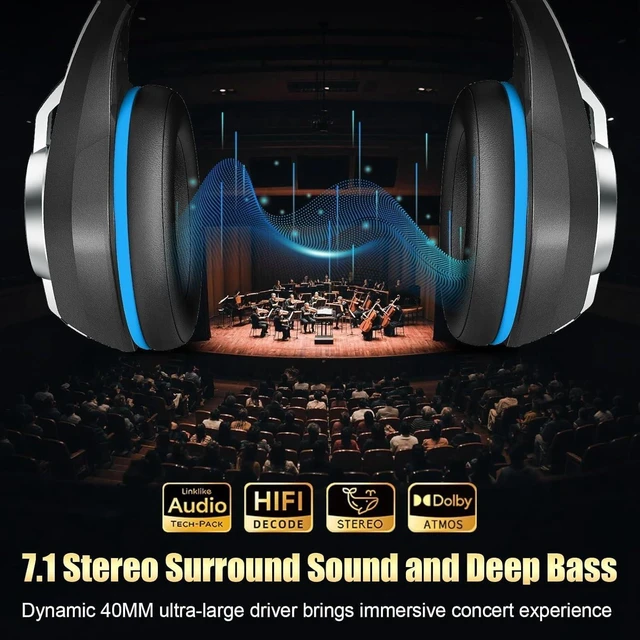 Alt view image 10 of 14 - 2.4GHz Wireless Gaming Headsets for PS5/PS4/Switch, RGB Noise Cancelling Over-Ear Headphones with 7.1 Surround Sound, 40mm Drivers, Bluetooth 5.4, 276g Ultraligero, Memory Foam, 45H Gaming Headphones