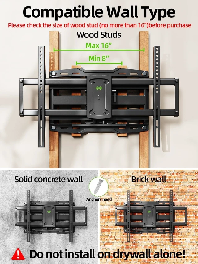 Alt view image 9 of 14 - Full Motion TV Wall Mount for 42 55 65 75 85 86 inch, TV Mount Swivel and Tilt,Wall Mount Bracket with Dual Articulating Arms Up to 132lbs, VESA 600x400mm, Max 16" Wood Studs