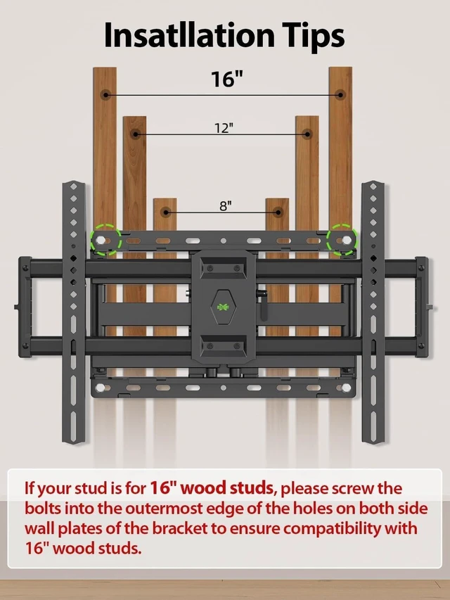 Alt view image 13 of 14 - Full Motion TV Wall Mount for 42 55 65 75 85 86 inch, TV Mount Swivel and Tilt,Wall Mount Bracket with Dual Articulating Arms Up to 132lbs, VESA 600x400mm, Max 16" Wood Studs