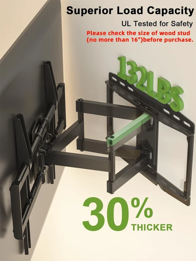 Alt view image 14 of 14 - Full Motion TV Wall Mount for 42 55 65 75 85 86 inch, TV Mount Swivel and Tilt,Wall Mount Bracket with Dual Articulating Arms Up to 132lbs, VESA 600x400mm, Max 16" Wood Studs