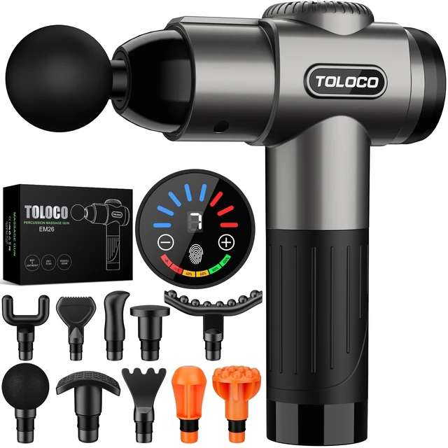Alt view image 8 of 14 - Massage Gun, Deep Tissue Back Massage for Athletes for Pain Relief, Percussion Massager with 10 Massages Heads & Silent Brushless Motor, Fathers Day Dad Gifts, Grey
