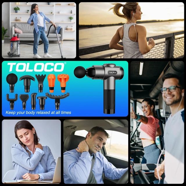 Alt view image 13 of 14 - Massage Gun, Deep Tissue Back Massage for Athletes for Pain Relief, Percussion Massager with 10 Massages Heads & Silent Brushless Motor, Fathers Day Dad Gifts, Grey