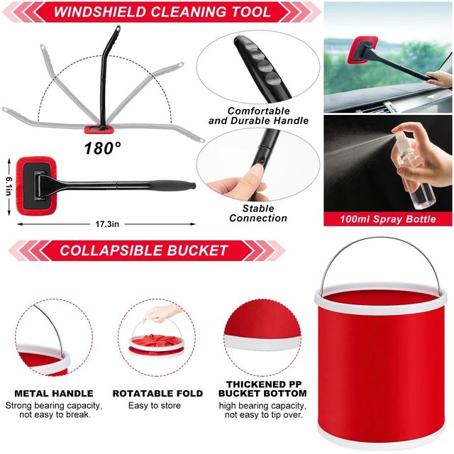 Alt view image 12 of 14 - 44Pcs Car Wash Cleaning Kit with Detailing Brushes Car Vacuum Drill Brush Set Collapsible Bucket Windshield Cleaning Tool Tire Brush Towels Complete Interior Exterior Detailing Set for Car