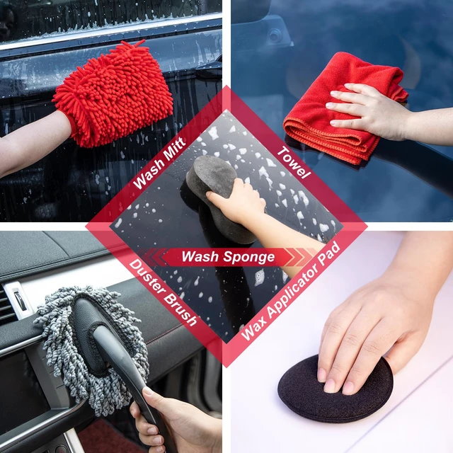 Alt view image 14 of 14 - 44Pcs Car Wash Cleaning Kit with Detailing Brushes Car Vacuum Drill Brush Set Collapsible Bucket Windshield Cleaning Tool Tire Brush Towels Complete Interior Exterior Detailing Set for Car
