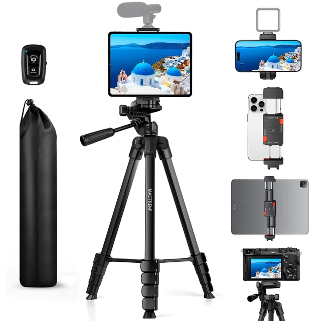 Alt view image 8 of 14 - 67" iPad Tripod Stand for Tablet Phone Camera with Remote Mount | 2-In-1 Holder Fits Ipad/Iphone Up To 12.9",Aluminum Extendable 17.7-67in,Remote 33ft, Video Recording/Vlogging,1/4" Screw