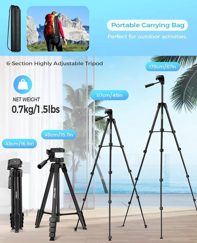 Alt view image 12 of 14 - 67" iPad Tripod Stand for Tablet Phone Camera with Remote Mount | 2-In-1 Holder Fits Ipad/Iphone Up To 12.9",Aluminum Extendable 17.7-67in,Remote 33ft, Video Recording/Vlogging,1/4" Screw