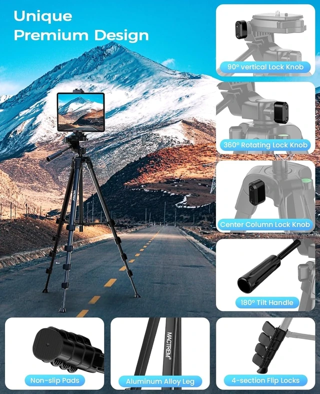 Alt view image 14 of 14 - 67" iPad Tripod Stand for Tablet Phone Camera with Remote Mount | 2-In-1 Holder Fits Ipad/Iphone Up To 12.9",Aluminum Extendable 17.7-67in,Remote 33ft, Video Recording/Vlogging,1/4" Screw