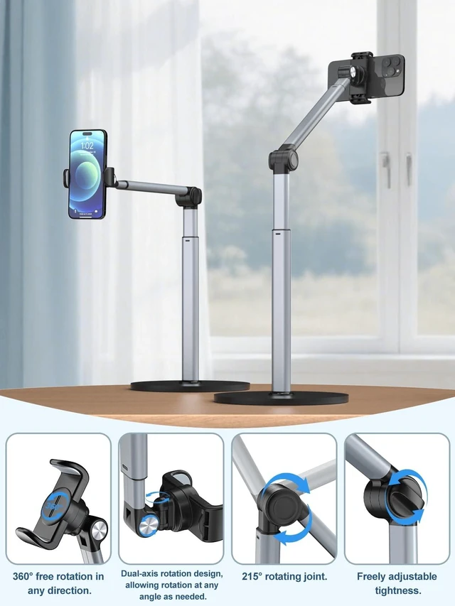 Alt view image 10 of 14 - Overhead Phone Stand, 2-Section Telescopic Aluminum Arm | For Cooking, Crafting, Filming & Painting, 360° Adjustable Arm, Overhead Phone Holder for Recording, Perfect for Creators