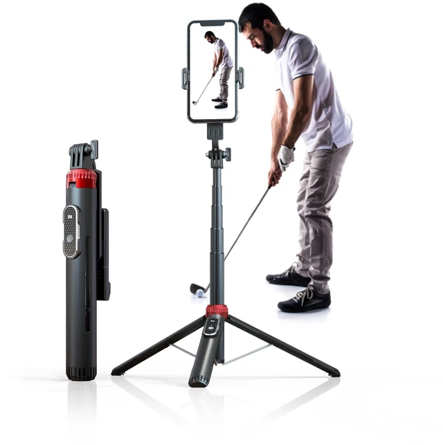 Alt view image 7 of 12 - 62" Phone Tripod & Selfie Stick for Golf Training | Extendable Cell Phone Tripod Stand with Wireless Remote and Phone Holder, Golf Training Aid - Compatible with iPhone Android