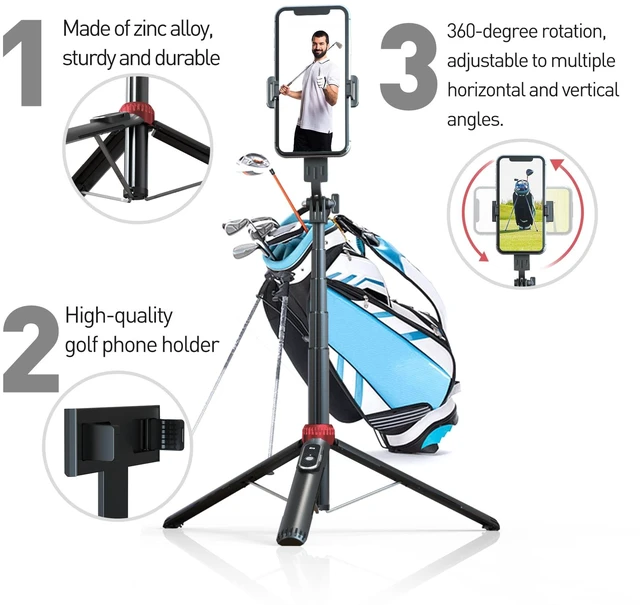 Alt view image 12 of 12 - 62" Phone Tripod & Selfie Stick for Golf Training | Extendable Cell Phone Tripod Stand with Wireless Remote and Phone Holder, Golf Training Aid - Compatible with iPhone Android