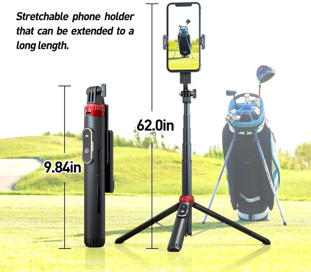 Alt view image 9 of 12 - 62" Phone Tripod & Selfie Stick for Golf Training | Extendable Cell Phone Tripod Stand with Wireless Remote and Phone Holder, Golf Training Aid - Compatible with iPhone Android