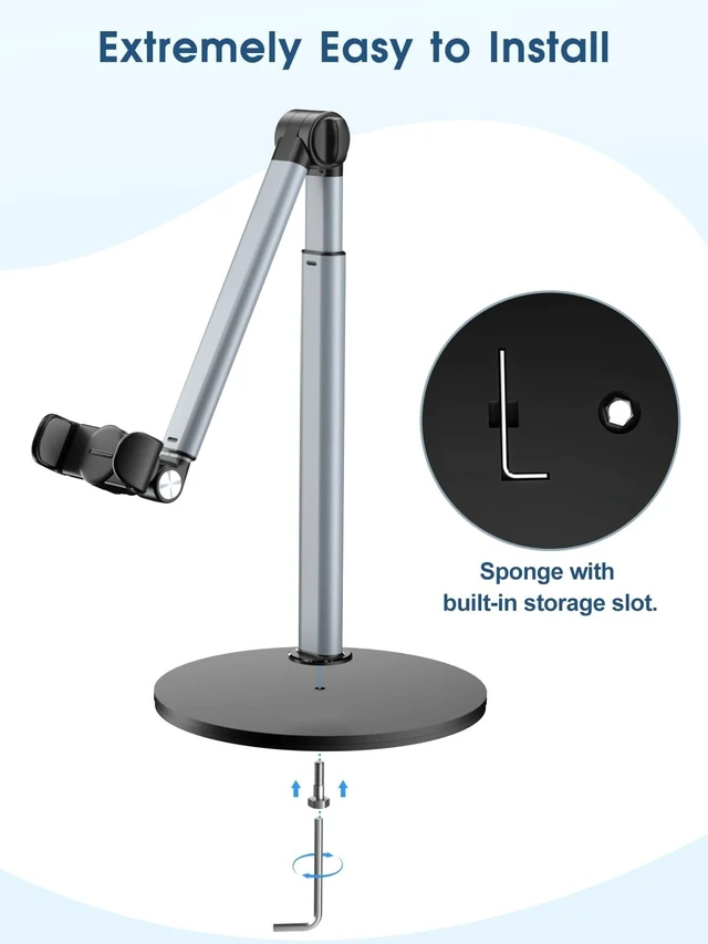 Alt view image 13 of 14 - Overhead Phone Stand, 2-Section Telescopic Aluminum Arm | For Cooking, Crafting, Filming & Painting, 360° Adjustable Arm, Overhead Phone Holder for Recording, Perfect for Creators