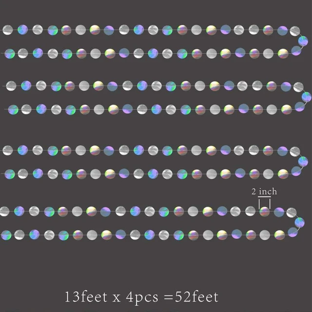 Alt view image 9 of 12 - Cheerland Iridescent Party Decorations Holographic Circle Garlands Disco Theme Birthday Decorations Bachelorette Hanging Streamers Banner Graduation Decor Euphoria Karaoke Music Party Backdrop